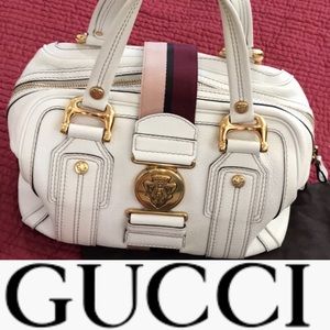 GUCCI Leather Aviatrix Medium Boston White satchel